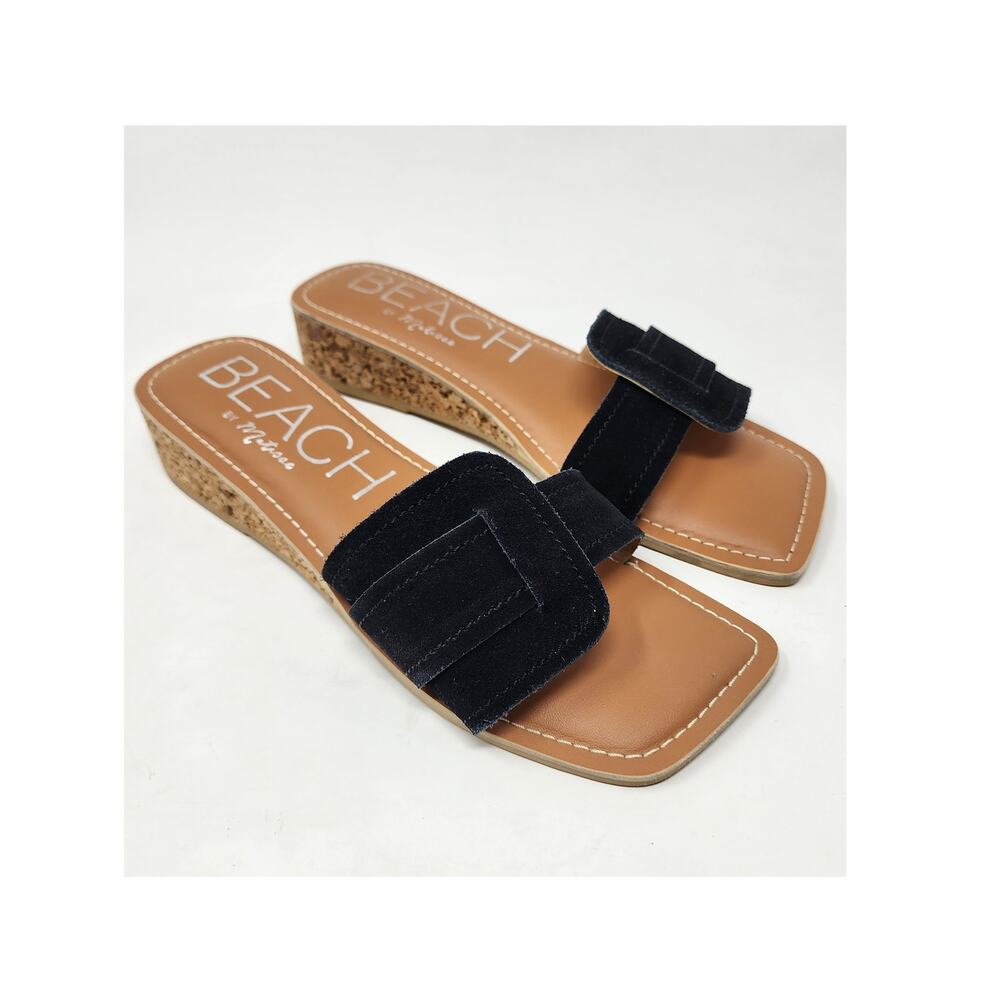 Beach By Matisse Baja Slides Women 9M Black Suede Cork Wedge Padded Insole